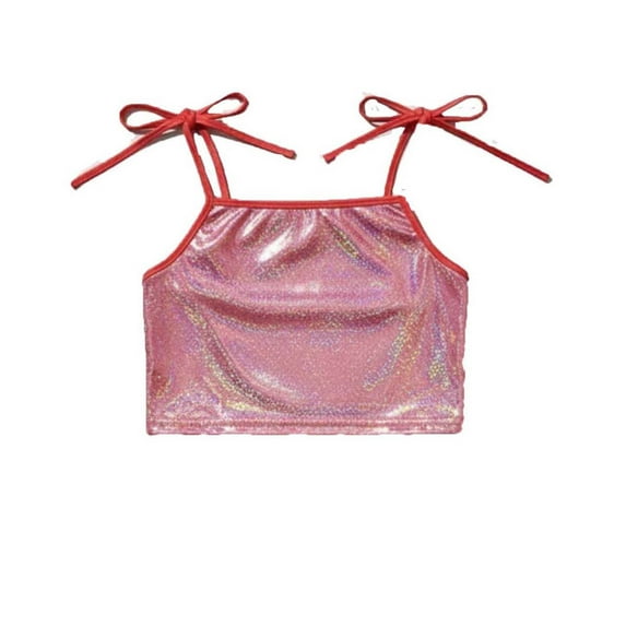 WOYY Teen Girls Shiny Camisole Carnival Party Strapy Sleeveless Top Vest, Sizes 14-15