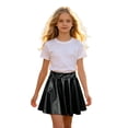 thumbnail image 1 of WOYY Teen Girls Shiny Metallic Skirt Stage Performance Elastic Waist A Line Short Skirt, Black, 1 of 4
