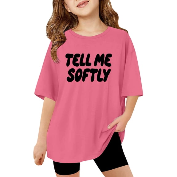WOYY Teen Girls Short Sleeve T Shirt Casual Letter Print Round Neck T-Shirt, Sizes 13-14