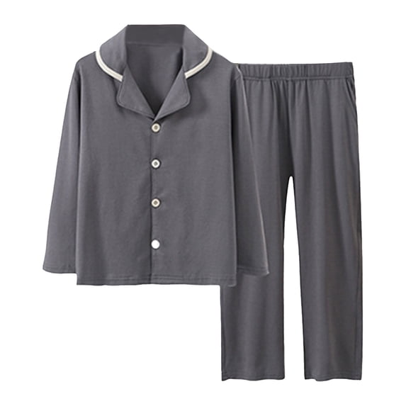 WOYY Girls Sleepwear Set Solid Soft Cotton Button Down Top Pants Kids Outfits, Sizes 17-18