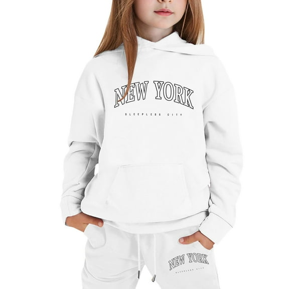 WOYY Teen Girls Sweat Suit New York Printed Hoodie Jogger Pants Outfits, Sizes 15-16