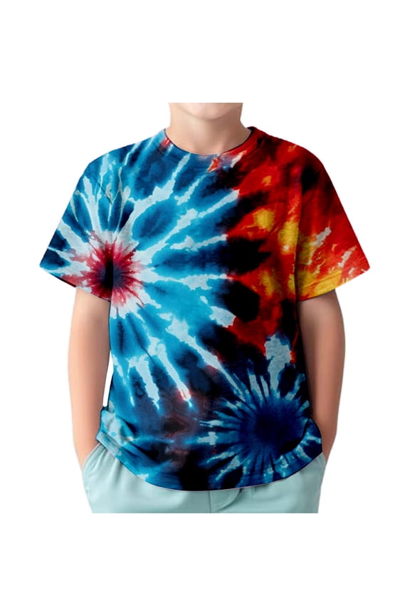 Tie Dye T Shirt for Boys Short Sleeve Crew Neck T-Shirt Tee Top, Sizes 3-13 & Husky
