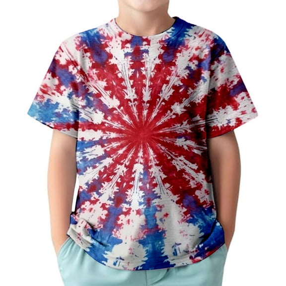 WOYY Tie Dyed T Shirt for Boy Short Sleeve Crewneck T-Shirt Summer Tee, Sizes 3-13 & Husky