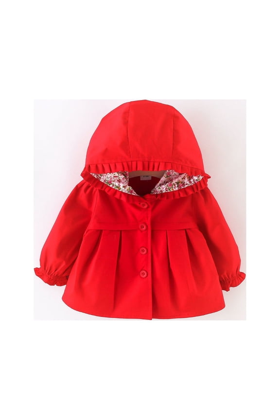Toddle Girls Hooded Jacket Floral Ruffle Trench Coat Spring Fall Button Outerwear