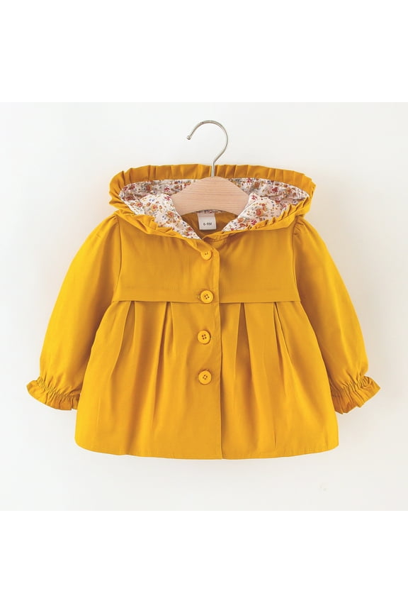Toddle Girls Hooded Jacket Floral Ruffle Trench Coat Spring Fall Button Outerwear