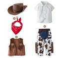 thumbnail image 1 of WOYY Toddler Boy Cowboy Short Sleeve Shirt Vest Pants Hat Scarf 5Pcs Outfits, Sizes 3-4T, 1 of 8