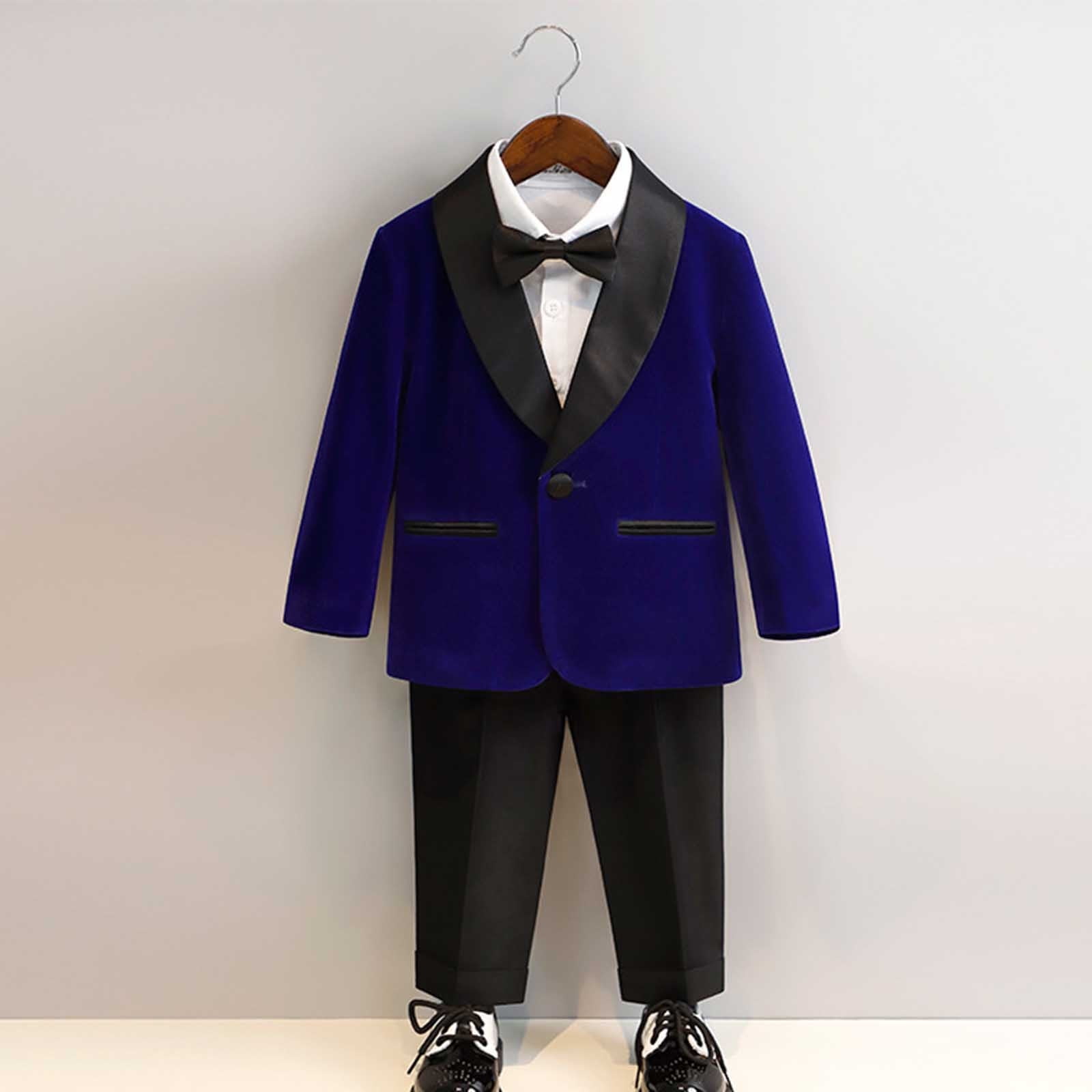 Kids Suits Boys Birthday Outfit Boys Toddler Bowtie Dress Children Blazer Blue Child Wedding Suit