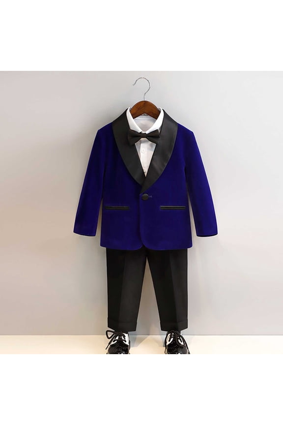 Toddler Boy's Bow Tie 3Pc Suit Lapel Long Sleeved Blazer Pants with Bowtie Outfits