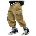 thumbnail image 1 of WOYY Toddler Boy's Cargo Pants Solid Color Loose Sweatpants Casual Activewear Trousers, 1 of 8