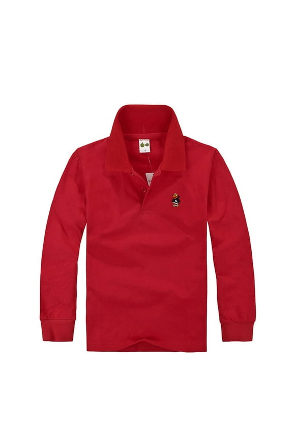 Toddler Boy's Casual Polos Solid Color Long Sleeve Polo Shirt Kids Basic Undershirt