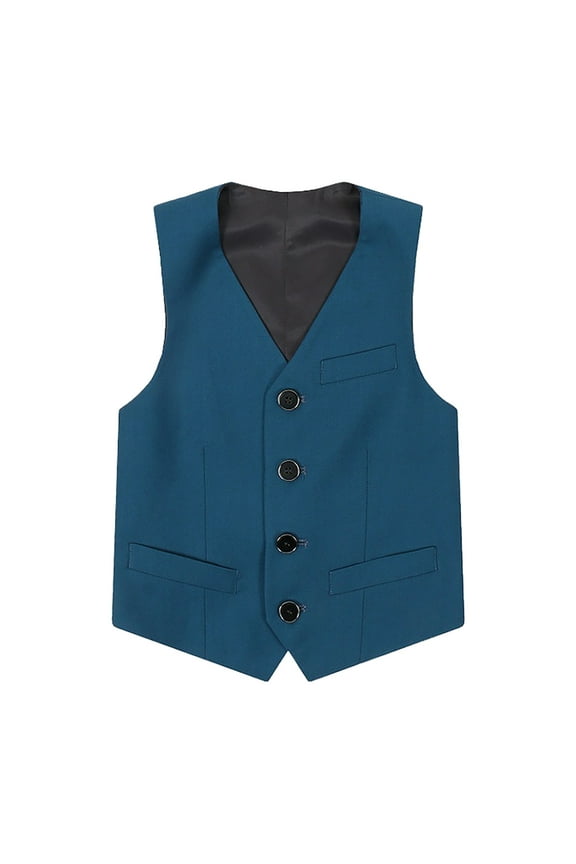Toddler Boy's Formal Suit Vest Solid Button Sleeveless Waistcoat, Sizes 2-16 & Husky