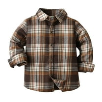 WOYY Toddler Boy's Plaid Shirt Long Sleeve Button-Down Shirt Casual Spring Fall Shirts