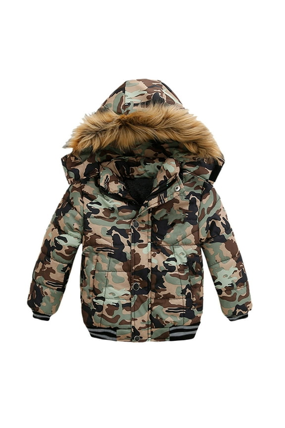 Toddler Boy's Puffer Jacket Trim Hood Parka Coat Solid Winter Outerwear