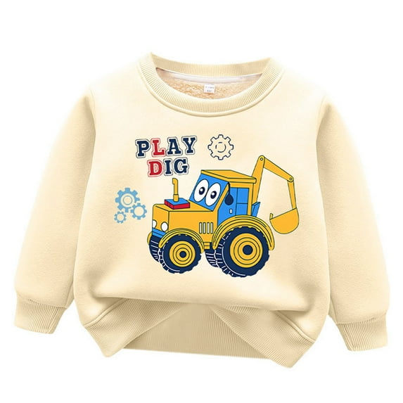 WOYY Toddler Boy's Sweatshirt Warm Cartoon Excavator Print Pullover Sweatshirts
