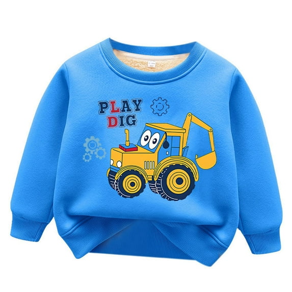 WOYY Toddler Boy's Sweatshirt Warm Cartoon Excavator Print Pullover Sweatshirts