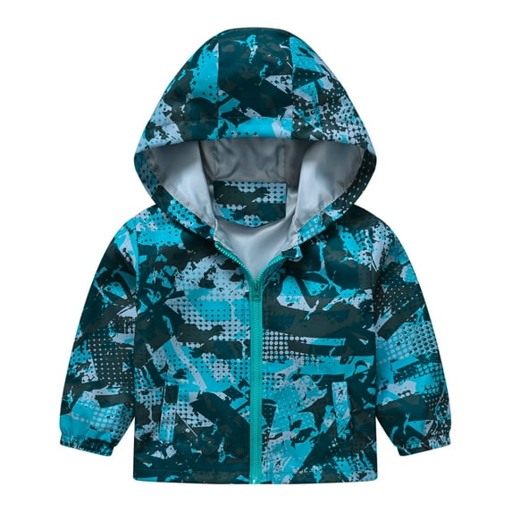 WOYY Toddler Boy's Windbreaker Cartoon Prints Casual Light Coat Hooded Jacket Windproof Zipper Outerwear, Sizes 3-12