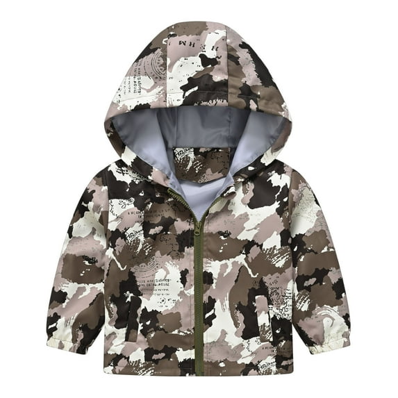 WOYY Toddler Boy's Windbreaker Cartoon Prints Casual Light Coat Hooded Jacket Windproof Zipper Outerwear, Sizes 3-4Y