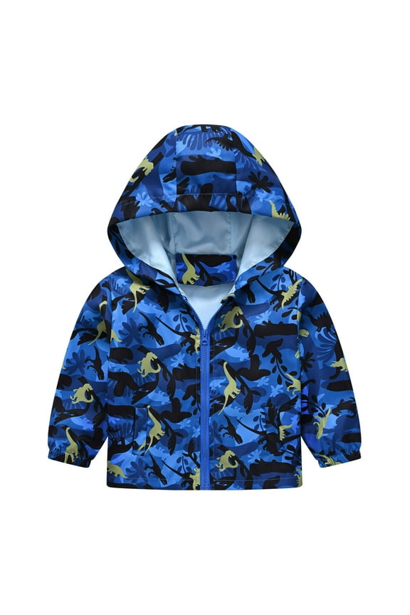 Toddler Boy's Windbreaker Cartoon Prints Lightweight Coat Hooded Jacket, Sizes 3-12