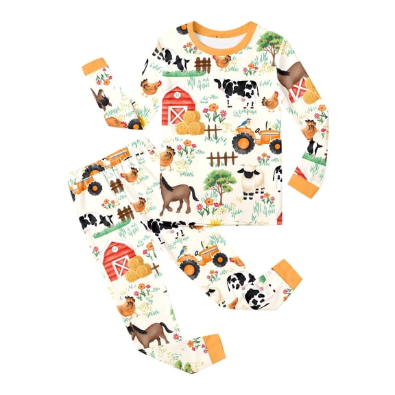 WOYY Toddler Boys 2-Piece Cute Animal Print Long Sleeve Top Pants Pajamas, Sizes 3-4T