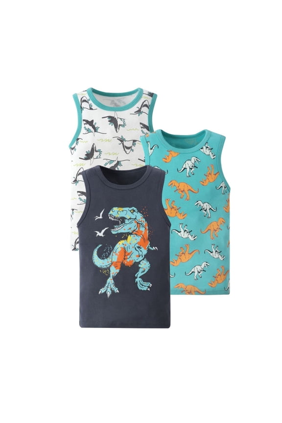 Toddler Boys 3-Pack Tank Top Cartoon Prints Cotton Sleeveless Shirt, Sizes 2-10