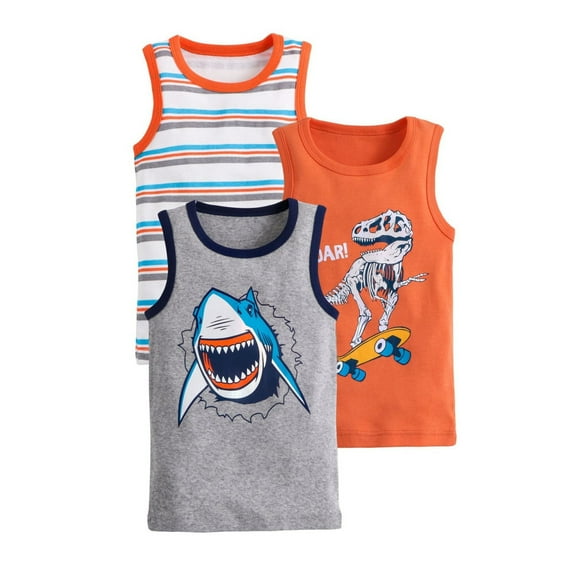 WOYY Toddler Boys 3-Pack Tank Top Cartoon Prints Cotton Sleeveless Shirt, Sizes 2-10