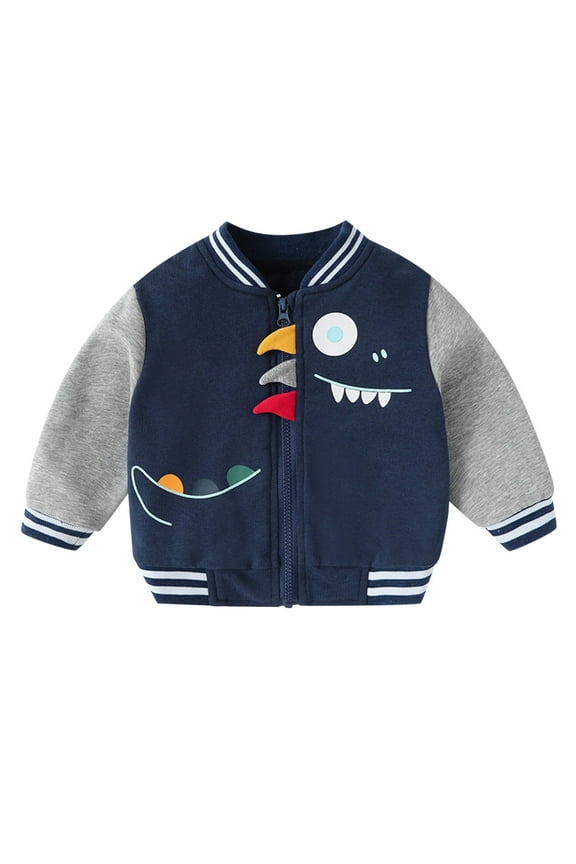 Toddler Boys Bomber Jacket Cartoon Dinosaur Baseball Jacket Sweatshirt, Sizes 2-3T