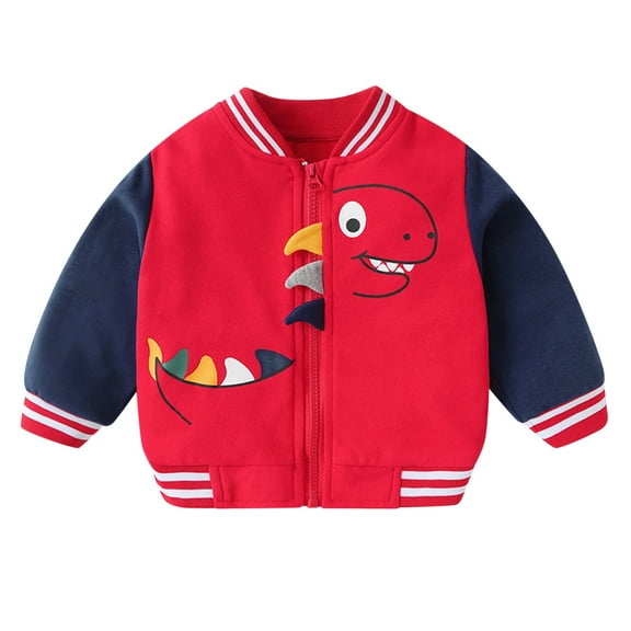 WOYY Toddler Boys Bomber Jacket Cartoon Dinosaur Baseball Jacket Sweatshirt, Sizes 3-4T