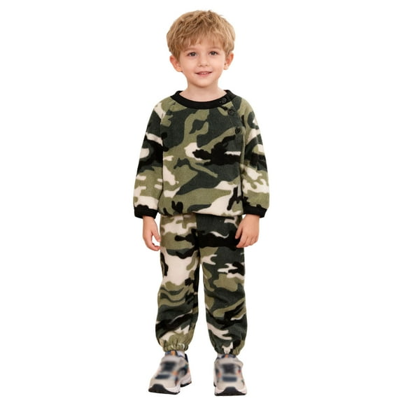 WOYY Toddler Boys Camo Outfits Pullover Sweatshirt Jogger Sweatpants Set, Sizes 4-5T