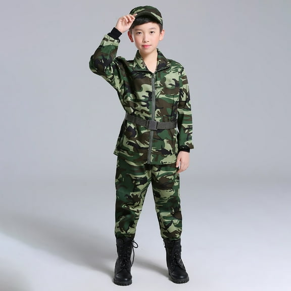 WOYY Toddler Boys Camouflage Outfits Full-Zip Jacket Pants Hat Belt Winter Camp Clothing