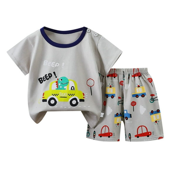 WOYY Toddler Boys Cartoon Dinosaur Print Short Sleeve T-Shirt Shorts Outfits, Sizes 3-4T