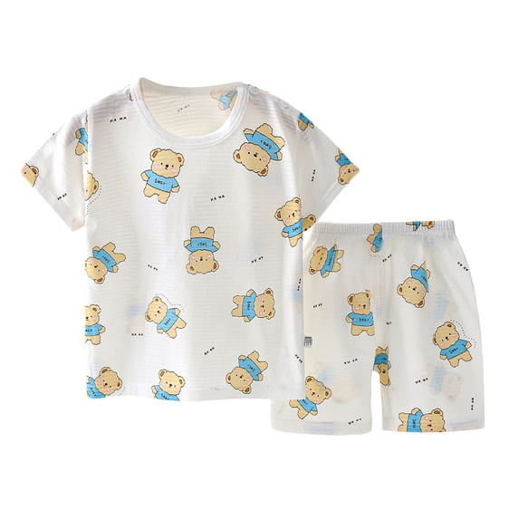 WOYY Toddler Boys Cartoon Pajamas Breathable Sleepwear Set Short Sleeve Tee Shorts PJs
