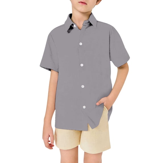 WOYY Toddler Boys Casual Beach Shirt Solid Short Sleeve Button Down Shirt, Sizes 3-13
