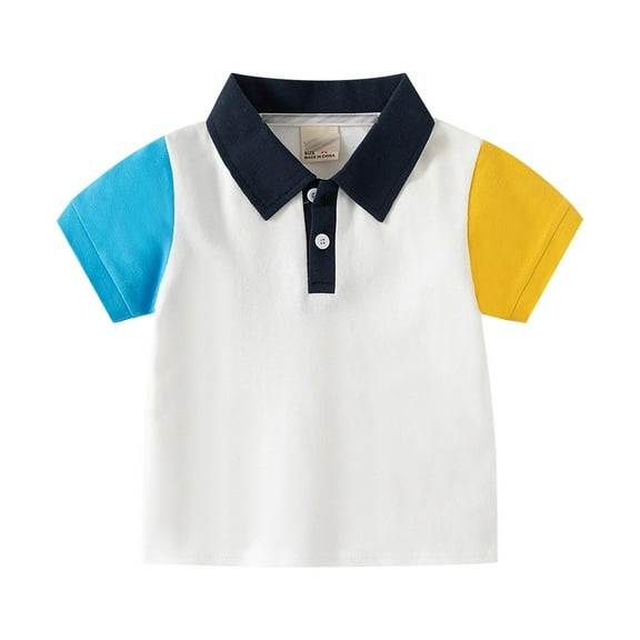 WOYY Toddler Boys Casual Color Blocked Polo Shirt Summer Short Sleeve T-Shirt for Kids