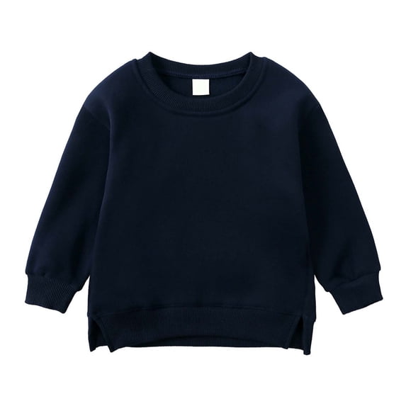WOYY Toddler Boys Casual Cotton Sweatshirt Kids Solid Color Crewneck Pullover Top, Navy