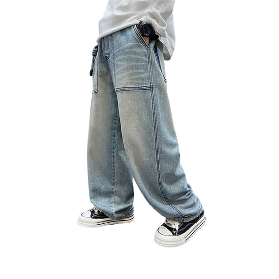 WOYY Toddler Boys Casual Denim Jeans Kids Straight Leg Elastic Waist Pants, Sizes 3-4T