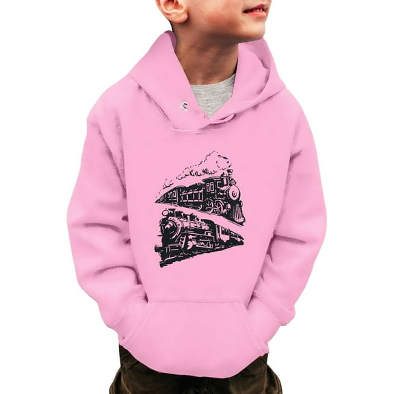 WOYY Toddler Boys Casual Graphic Hoodie Cartoon Train Print Pullover Hooded Sweatshirt