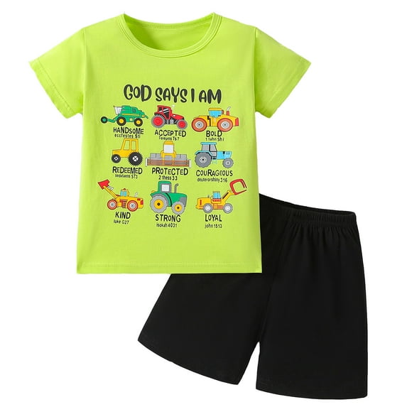 WOYY Toddler Boys Casual Outfits Short Sleeve Graphic T-Shirt Shorts Set, Sizes 3-4T