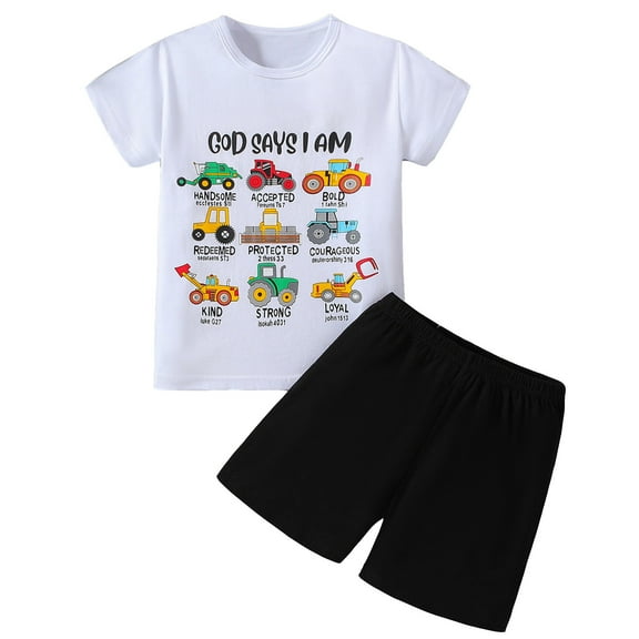 WOYY Toddler Boys Casual Outfits Short Sleeve Graphic T-Shirt Shorts Set, Sizes 4-5T