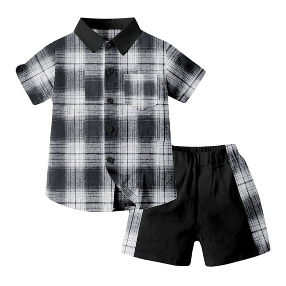 WOYY Toddler Boys Casual Outfits Short Sleeve Plaid Hooded Shirt Shorts Set, Sizes 4-5T