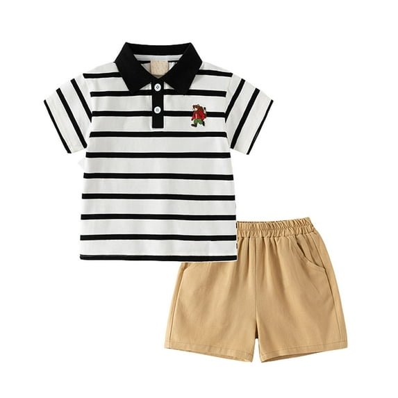 WOYY Toddler Boys Casual Outfits Short Sleeve Striped Polo Shirt Shorts Set, Sizes 3-4T