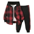 thumbnail image 1 of WOYY Toddler Boys Casual Plaid Button Down Hooded Jacket Sweatpants Outfits, Sizes 4-5T, 1 of 3
