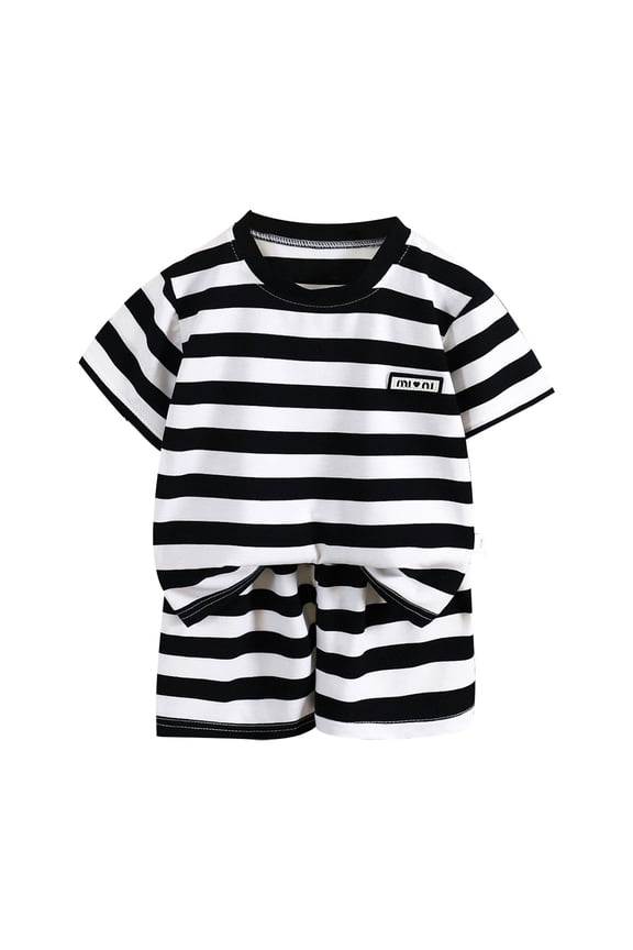 Toddler Boys Casual Striped Outfits Breathable Short Sleeved T Shirt Shorts Set, Sizes 2-3T