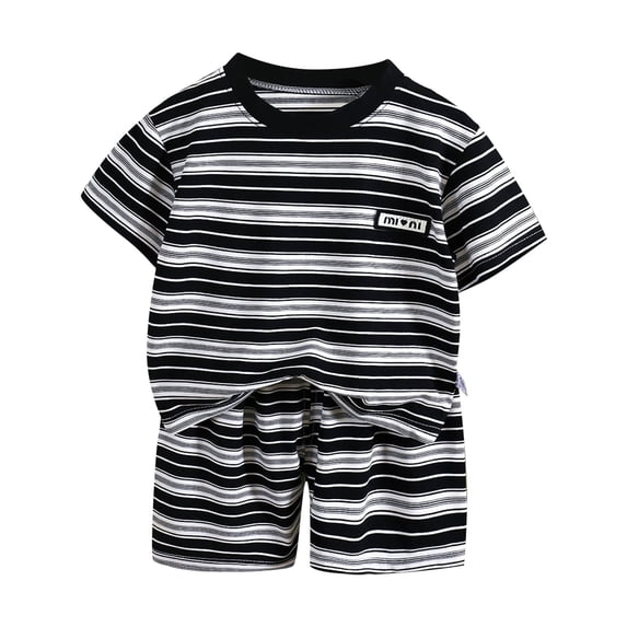 WOYY Toddler Boys Casual Striped Outfits Breathable Short Sleeved T Shirt Shorts Set, Sizes 3-4T