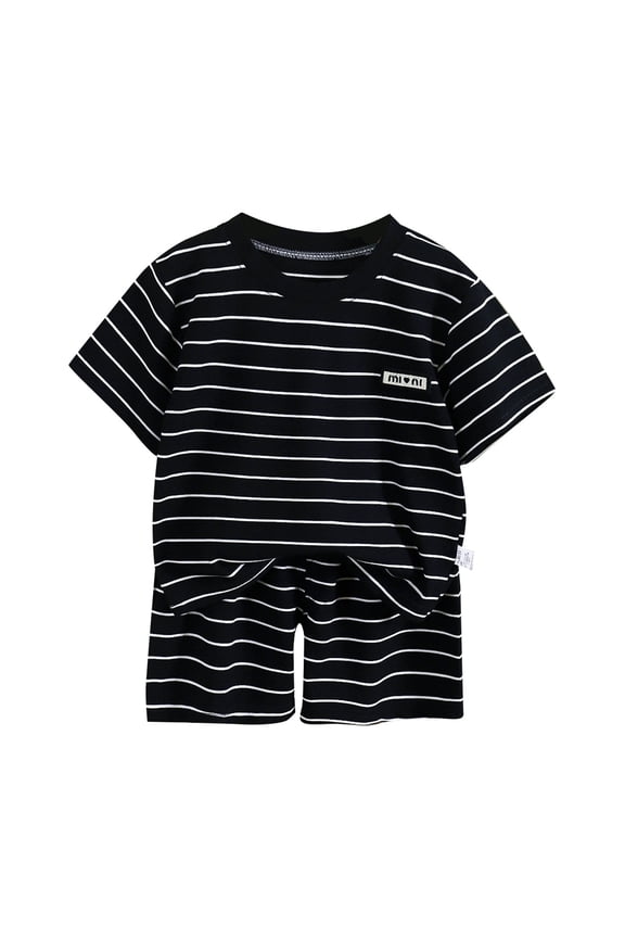Toddler Boys Casual Striped Outfits Breathable Short Sleeved T Shirt Shorts Set, Sizes 4-5T