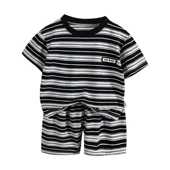 WOYY Toddler Boys Casual Striped Outfits Breathable Short Sleeved T Shirt Shorts Set, Sizes 4-5T