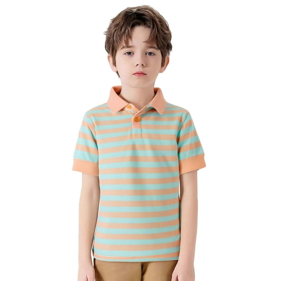WOYY Toddler Boys Casual Striped Polo Shirt Short Sleeve Versatile T-Shirt, Sizes 1-8