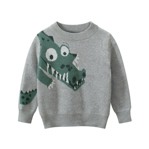 WOYY Toddler Boys Casual Sweater Cartoon Dinosaur Knit Round Neck Pullover Jumpers