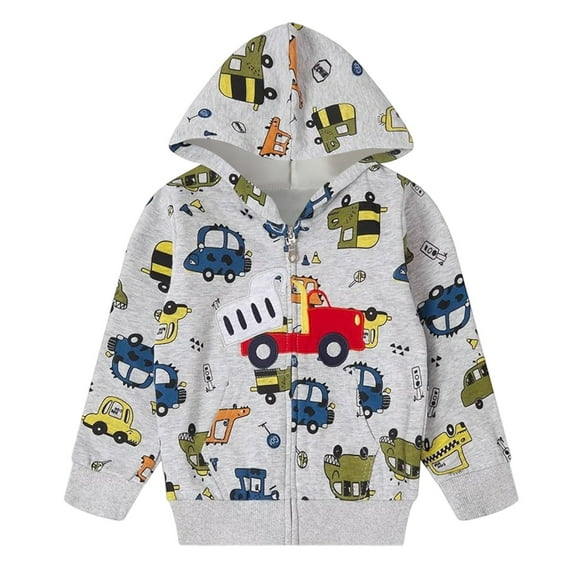 WOYY Toddler Boys Casual Zip Up Hoodie Cartoon Print Hooded Sweatshirt, Sizes 3-4T