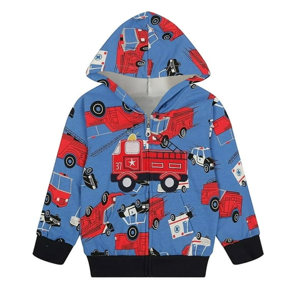 WOYY Toddler Boys Casual Zip Up Hoodie Cartoon Print Hooded Sweatshirt, Sizes 3-4T