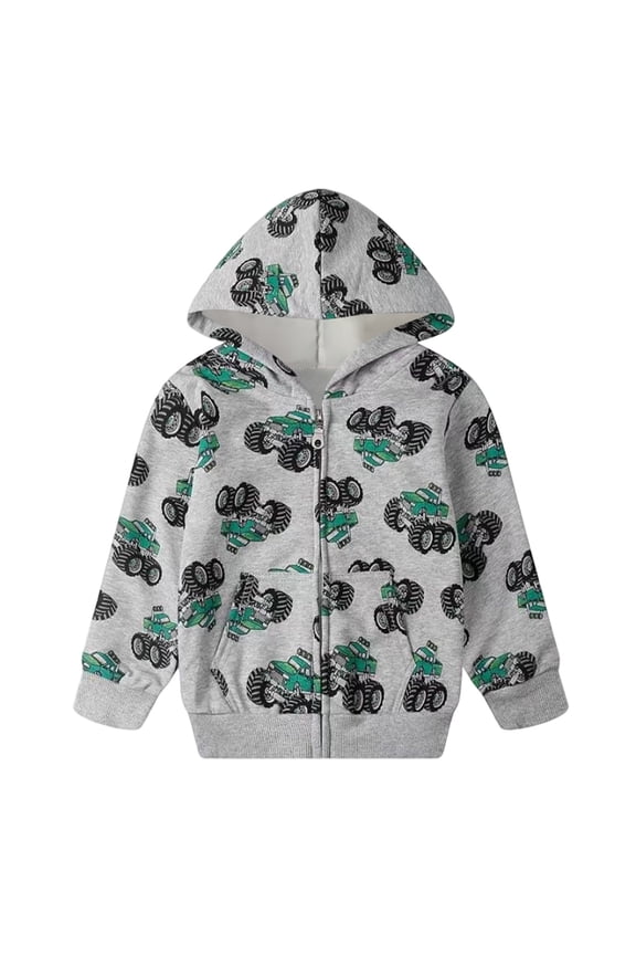 Toddler Boys Casual Zip Up Hoodie Cartoon Print Hooded Sweatshirt, Sizes 4-5T